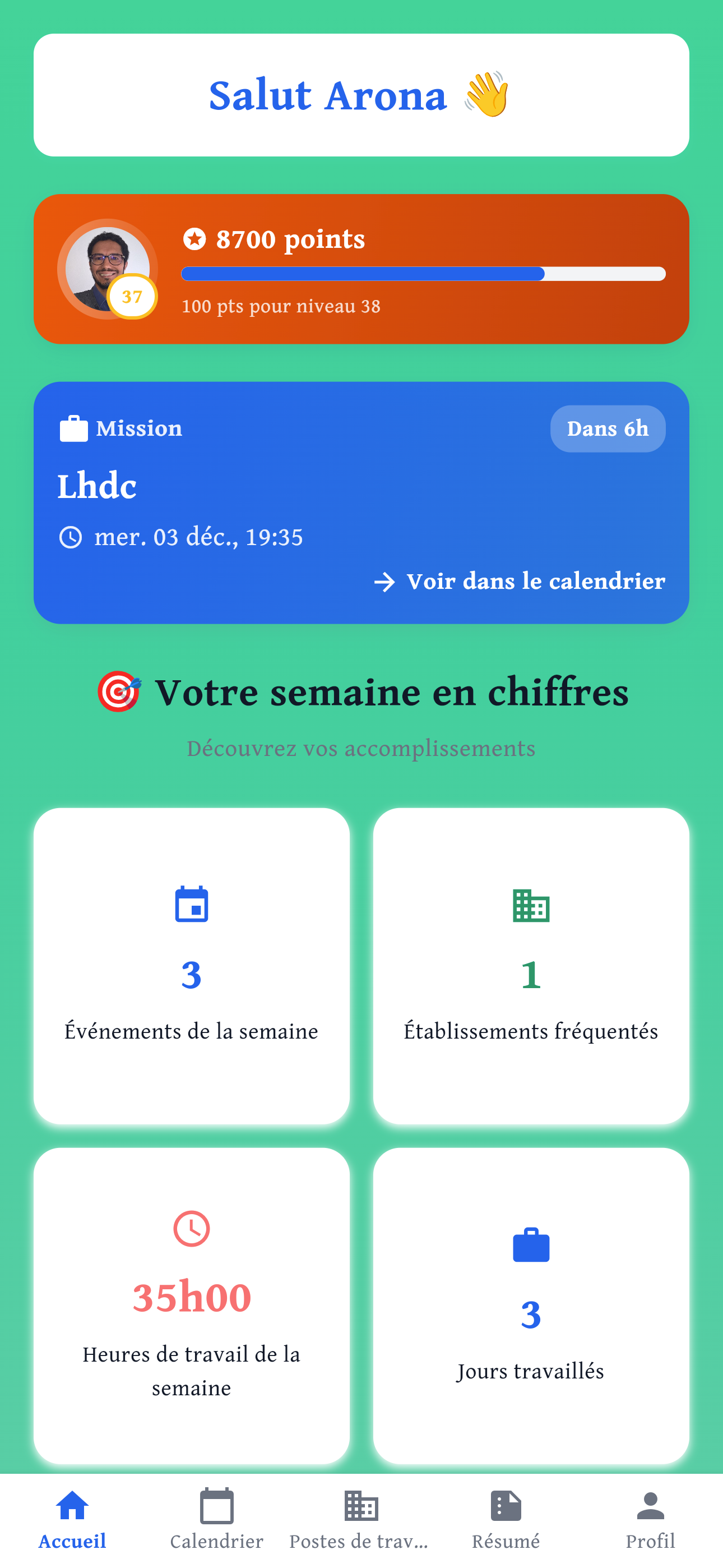 Calendrier hebdomadaire EasyPlanning sur mobile