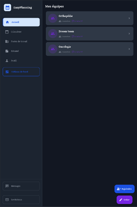 Gestion des équipes EasyPlanning sur desktop